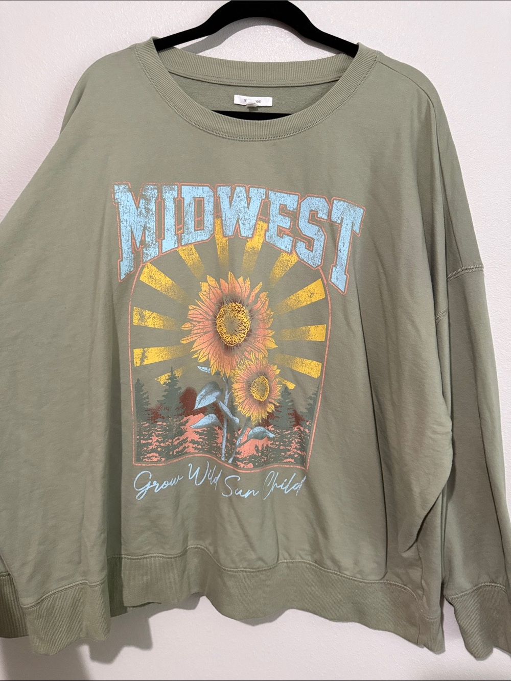 Maurices Olive Green Midwest Sunflower Graphic Crewneck Sweatshirt - Picture 3 of 5